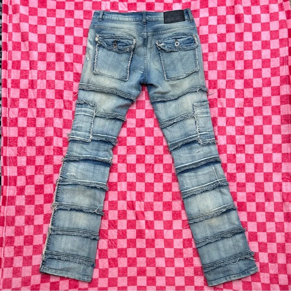 AHP Light Blue Stacked & Distressed Panel Jeans - Picture 7 of 9